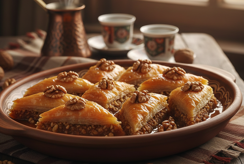 Baklava Rezept – traditionelle Balkan-Walnussbaklava in Rauten geschnitten