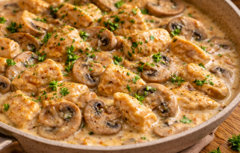 Hähnchen in Champignonrahmsauce – Klassisches Pfannengericht nach Balkan-Art - Rezept