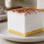 Šampita mit hoher weißer Schaumschicht und dünnem Biskuitboden - Rezept