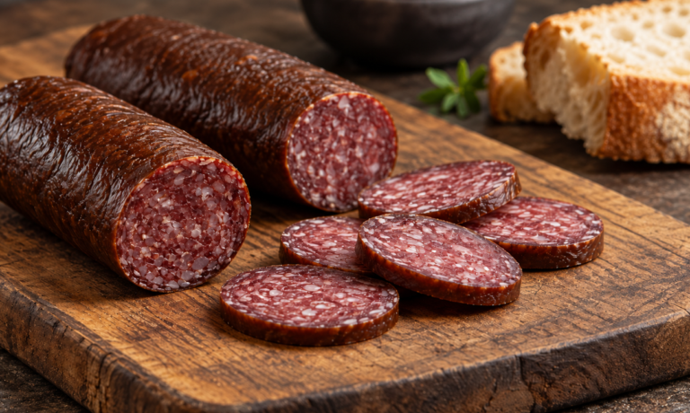 Bosanski Sudžuk aus Rindfleisch, angeschnitten und in Scheiben serviert
