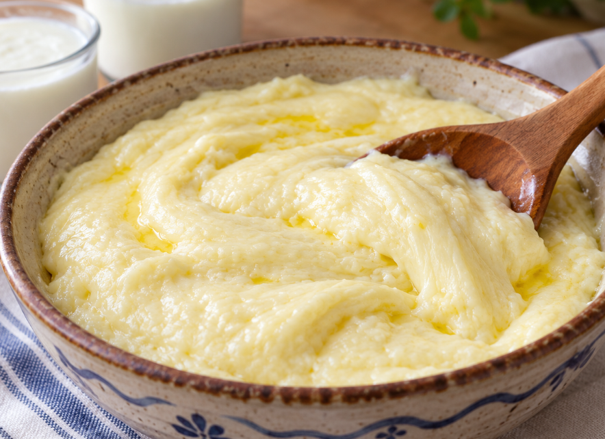 Traditioneller serbischer Belmuž aus jungem Käse und Maismehl